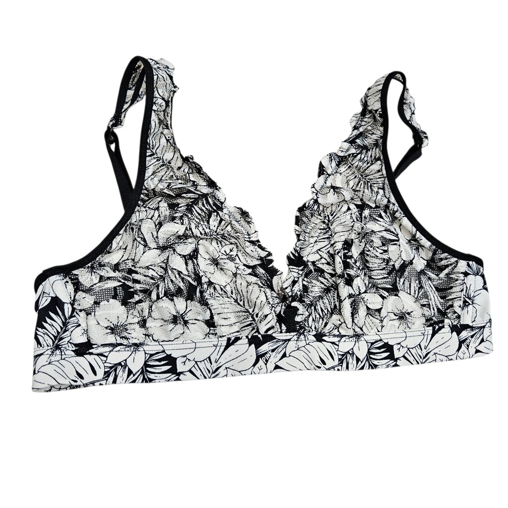 Victoria's Secret Lace Plunge Bralette Tropical Leaf Floral M Fairy Indie Grunge